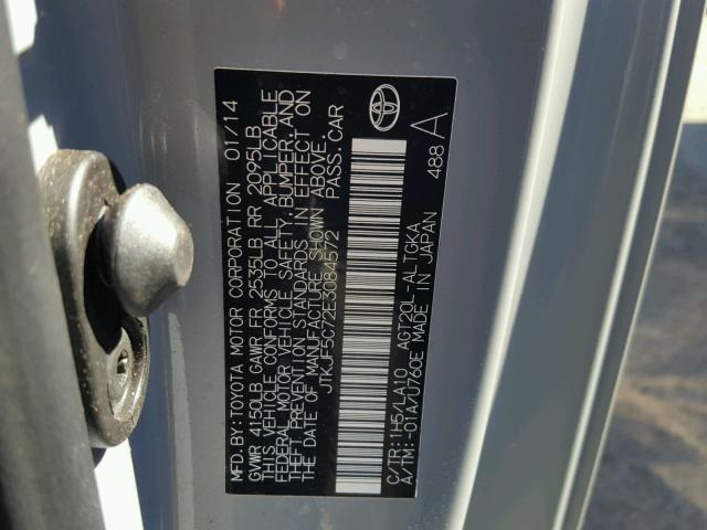 JTKJF5C72E3084572 - 2014 TOYOTA SCION TC 灰色 照片 10