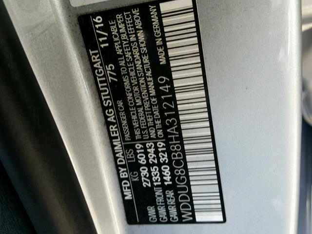 WDDUG8CB8HA312149 - 2017 MERCEDES-BENZ S 550 SILVER photo 10