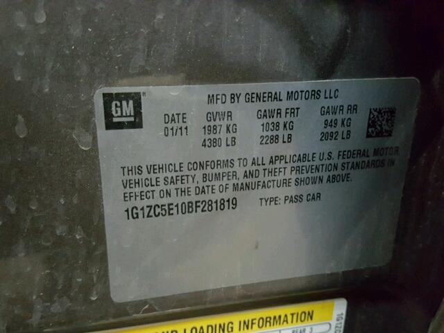 1G1ZC5E10BF281819 - 2011 CHEVROLET MALIBU 1LT TAN photo 10