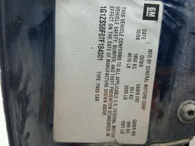 1G1ZS58F07F184301 - 2007 CHEVROLET MALIBU LS Көк фото 10