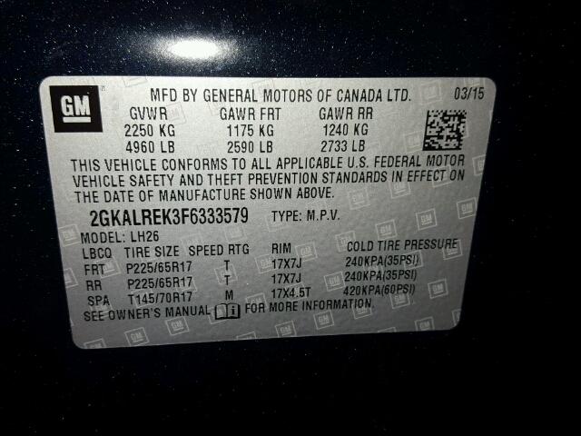 2GKALREK3F6333579 - 2015 GMC TERRAIN SL BLUE photo 10