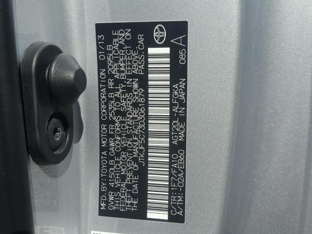 JTKJF5C73D3061879 - 2013 TOYOTA SCION TC 银色 照片 10