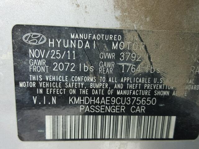 KMHDH4AE9CU375650 - 2012 HYUNDAI ELANTRA GL SILVER photo 10