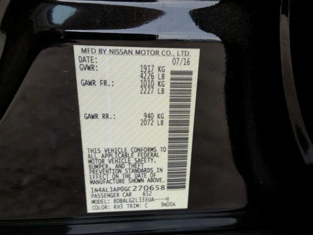 1N4AL3AP0GC270658 - 2016 NISSAN ALTIMA 2.5 BLACK photo 10