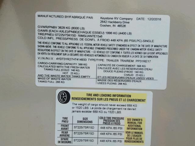 4YDT31R27HT414933 - 2017 KEYSTONE PASSPORT TWO TONE photo 10