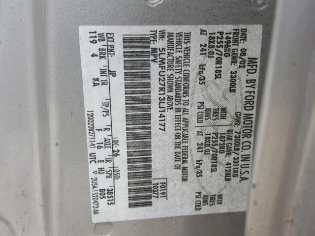 5LMFU27R13LJ14177 - 2003 LINCOLN NAVIGATOR GRAY photo 10