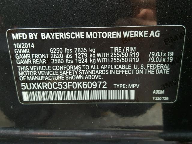 5UXKR0C53F0K60972 - 2015 BMW X5 XDRIVE3 BLACK photo 10