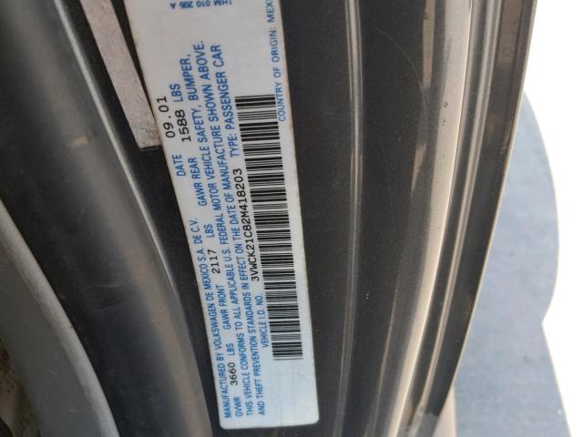 3VWCK21C82M418203 - 2002 VOLKSWAGEN NEW BEETLE GRAY photo 10