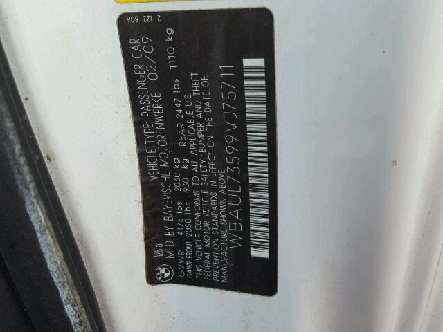 WBAUL73599VJ75711 - 2009 BMW 128 I WHITE photo 10