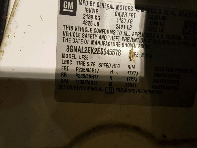 3GNAL2EK2ES645578 - 2014 CHEVROLET CAPTIVA LS 白色 照片 10