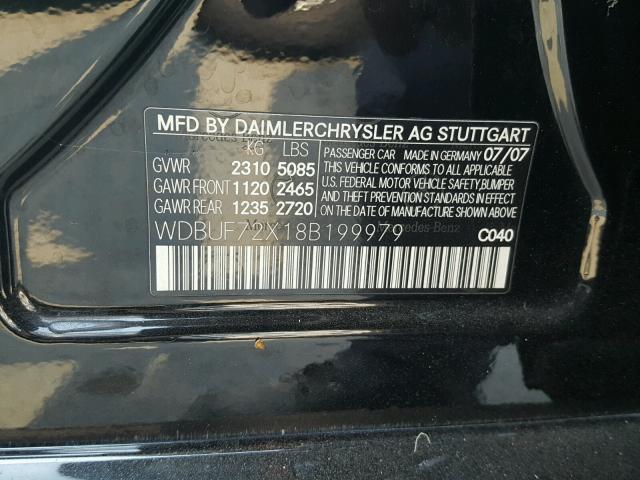 WDBUF72X18B199979 - 2008 MERCEDES-BENZ E 550 BLACK photo 10