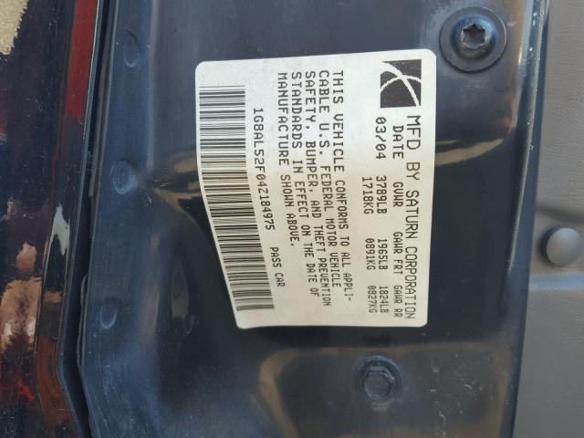 1G8AL52F04Z184975 - 2004 SATURN ION LEVEL BLACK photo 10