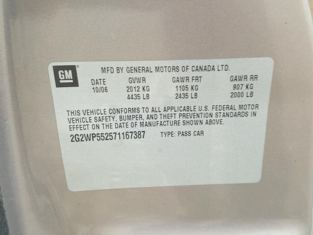 2G2WP552571167387 - 2007 PONTIAC GRAND PRIX BROWN photo 10