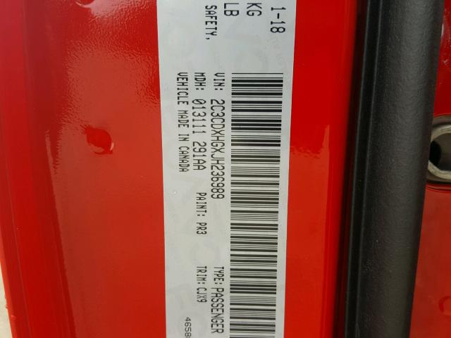 2C3CDXHGXJH236989 - 2018 DODGE CHARGER SX RED photo 10