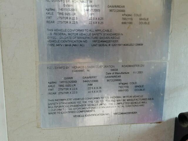 1RF22464422018201 - 2002 ROADMASTER RAIL RAISED RAI TAN photo 10