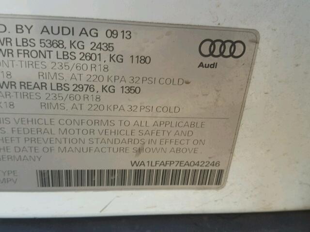 WA1LFAFP7EA042246 - 2014 AUDI Q5 PREMIUM WHITE photo 10