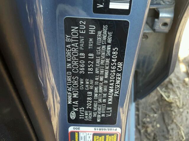 KNADM4A30G6654085 - 2016 KIA RIO Կապույտ լուսանկար 10