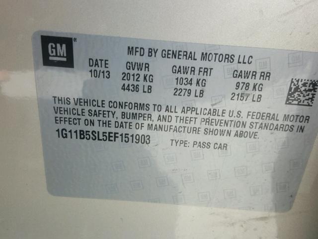 1G11B5SL5EF151903 - 2014 CHEVROLET MALIBU LS Алтын фото 10