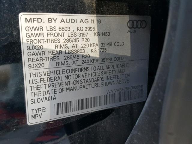 WA1VABF78HD036911 - 2017 AUDI Q7 PRESTIG BLUE photo 10