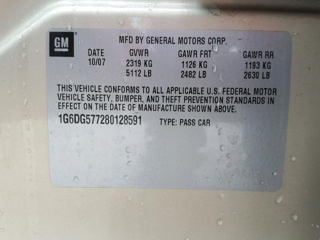 1G6DG577280128591 - 2008 CADILLAC CTS GOLD photo 10