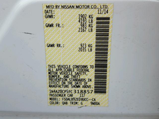 1N4AZ0CP5FC318857 - 2015 NISSAN LEAF S WHITE photo 10