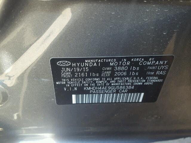 KMHDH4AE9GU586384 - 2016 HYUNDAI ELANTRA SE GRAY photo 10