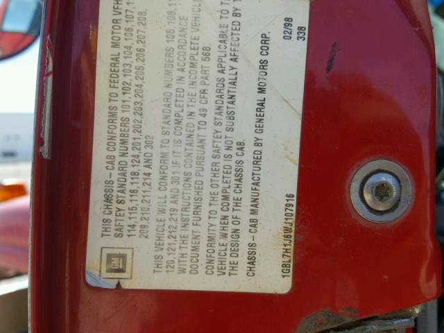 1GBL7H1J6WJ107916 - 1998 CHEVROLET C-SERIES C RED photo 10