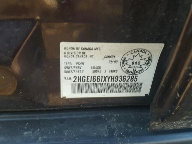 2HGEJ661XYH936285 - 2000 HONDA CIVIC BASE PURPLE photo 10