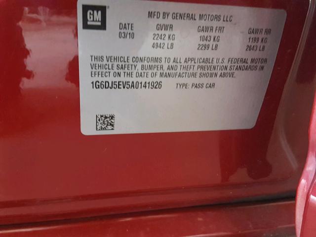 1G6DJ5EV5A0141926 - 2010 CADILLAC CTS PERFOR أحمر صورة 10