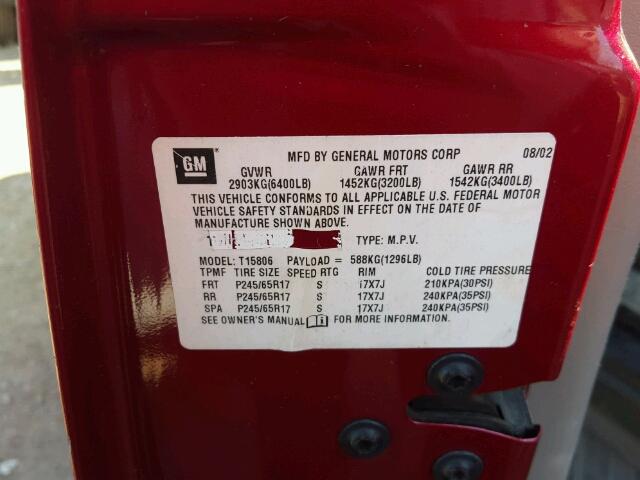 1GNET16S836117071 - 2003 CHEVROLET TRAILBLAZE RED photo 10