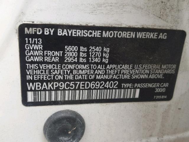 WBAKP9C57ED692402 - 2014 BMW 550 XI WHITE photo 10