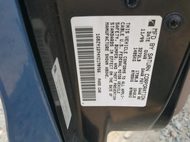 1G8ZY1274YZ170766 - 2000 SATURN SC2 BLUE photo 10