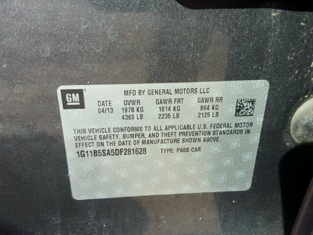 1G11B5SA5DF281628 - 2013 CHEVROLET MALIBU LS GRAY photo 10