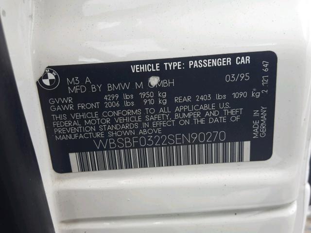 WBSBF0322SEN90270 - 1995 BMW M3 AUTOMAT WHITE photo 10