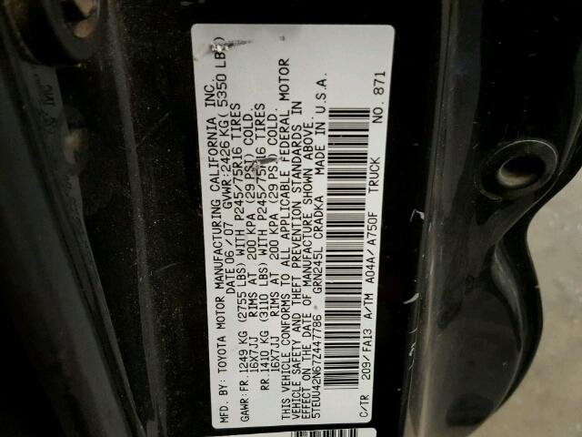 5TEUU42N67Z447786 - 2007 TOYOTA TACOMA ACC BLACK photo 10