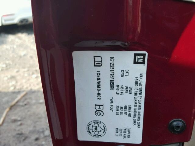 1G1ZS51F76F185891 - 2006 CHEVROLET MALIBU LS წითელი ფოტო 10