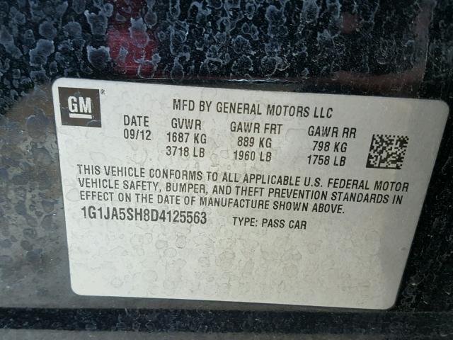 1G1JA5SH8D4125563 - 2013 CHEVROLET SONIC LS 黑色 照片 10