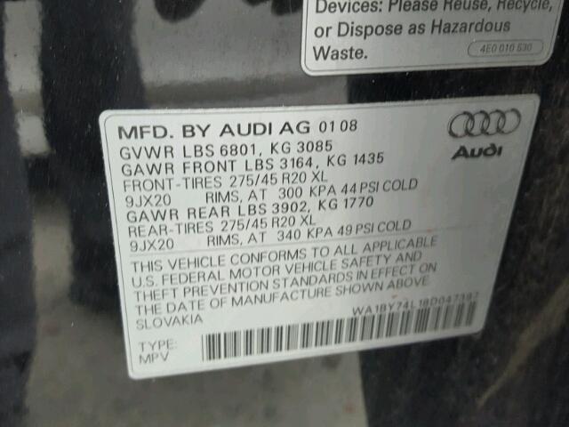 WA1BY74L18D047387 - 2008 AUDI Q7 3.6 QUA BLACK photo 10