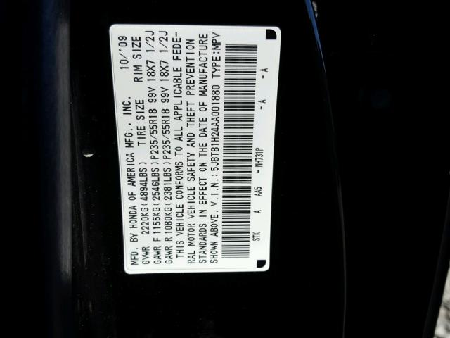 5J8TB1H24AA001880 - 2010 ACURA RDX BLACK photo 10