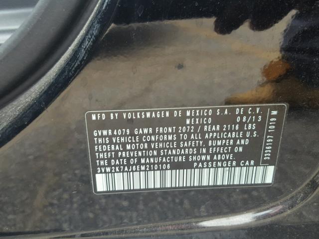 3VW2K7AJ6EM210106 - 2014 VOLKSWAGEN JETTA BASE 黑色 照片 10