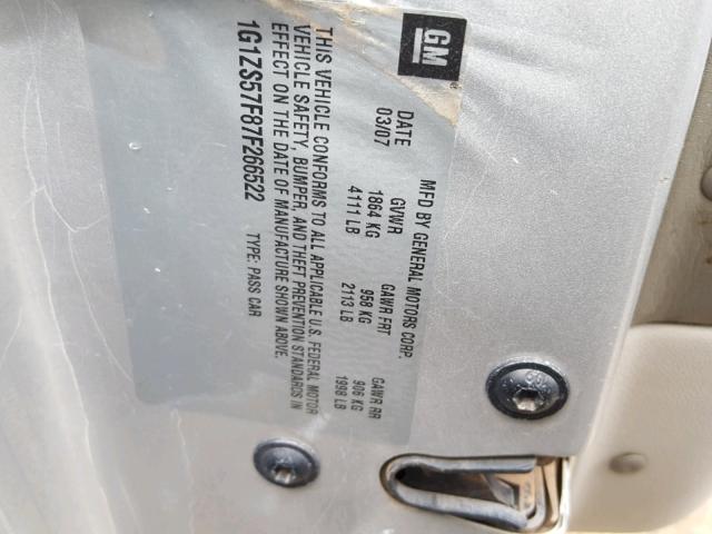 1G1ZS57F87F266522 - 2007 CHEVROLET MALIBU LS SILVER photo 10