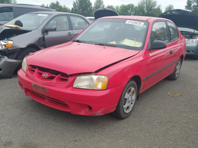 KMHCF35G81U149667 - 2001 HYUNDAI ACCENT L RED photo 2