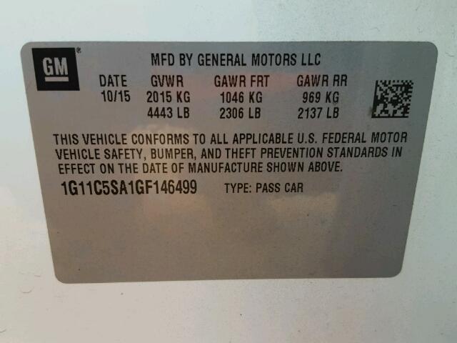 1G11C5SA1GF146499 - 2016 CHEVROLET MALIBU LIM 白色 照片 10