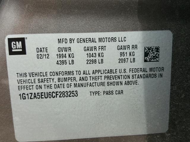 1G1ZA5EU6CF283253 - 2012 CHEVROLET MALIBU LS ყავისფერი ფოტო 10