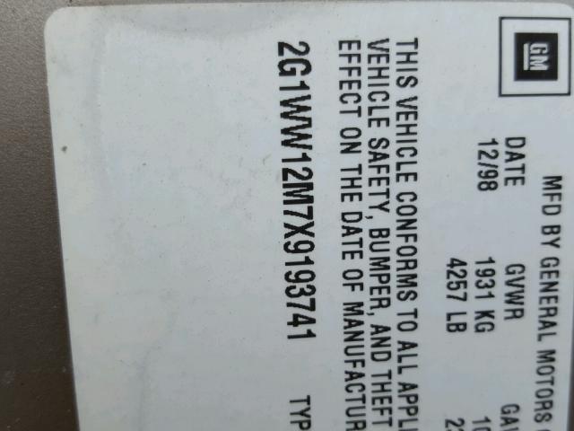 2G1WW12M7X9193741 - 1999 CHEVROLET MONTE CARL ბეჟი ფოტო 10