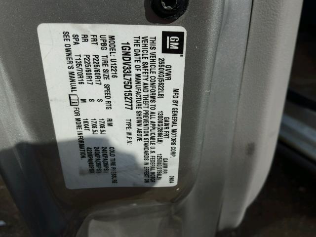 1GNDV33L75D152777 - 2005 CHEVROLET UPLANDER L 银色 照片 10