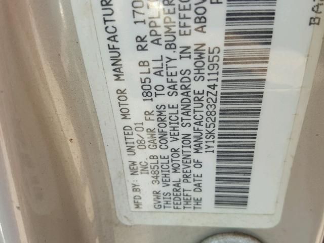 1Y1SK52832Z411955 - 2002 CHEVROLET GEO PRIZM 银色 照片 10