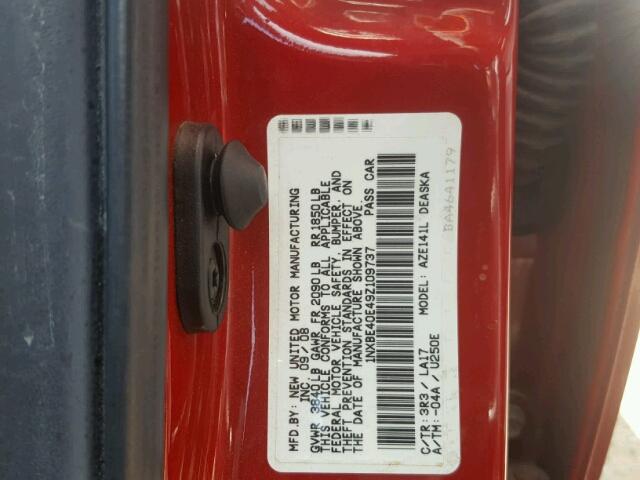 1NXBE40E49Z109737 - 2009 TOYOTA COROLLA XR 红色 照片 10