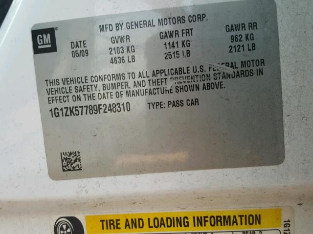 1G1ZK57789F248310 - 2009 CHEVROLET MALIBU LTZ 白色 照片 10