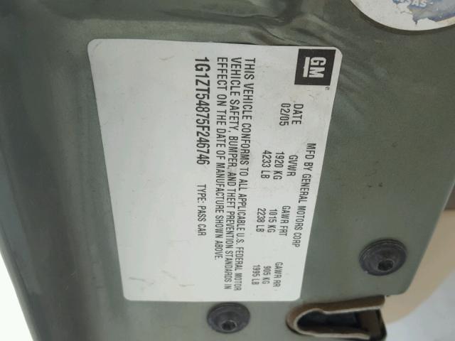 1G1ZT54875F246746 - 2005 CHEVROLET MALIBU LS GREEN photo 10